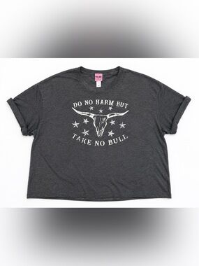Ali Dee Do No Harm Take No Bull Graphic Tee XL Charcoal Gray Western Top